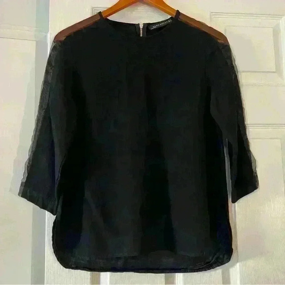Zara Woman 3/4 Sleeve Blouse Sheer Accents In Sleeves - Picture 1 of 5